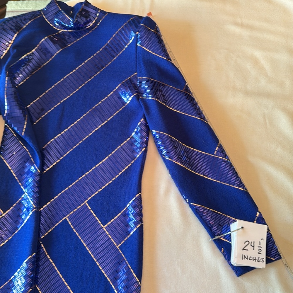 St. John Royal Blue Sequin Striped Cocktail Dress - Picture 14 of 16